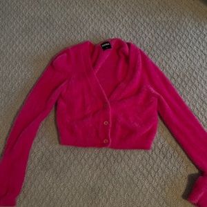 Katie J NYC girls fuzzy pink cardigan